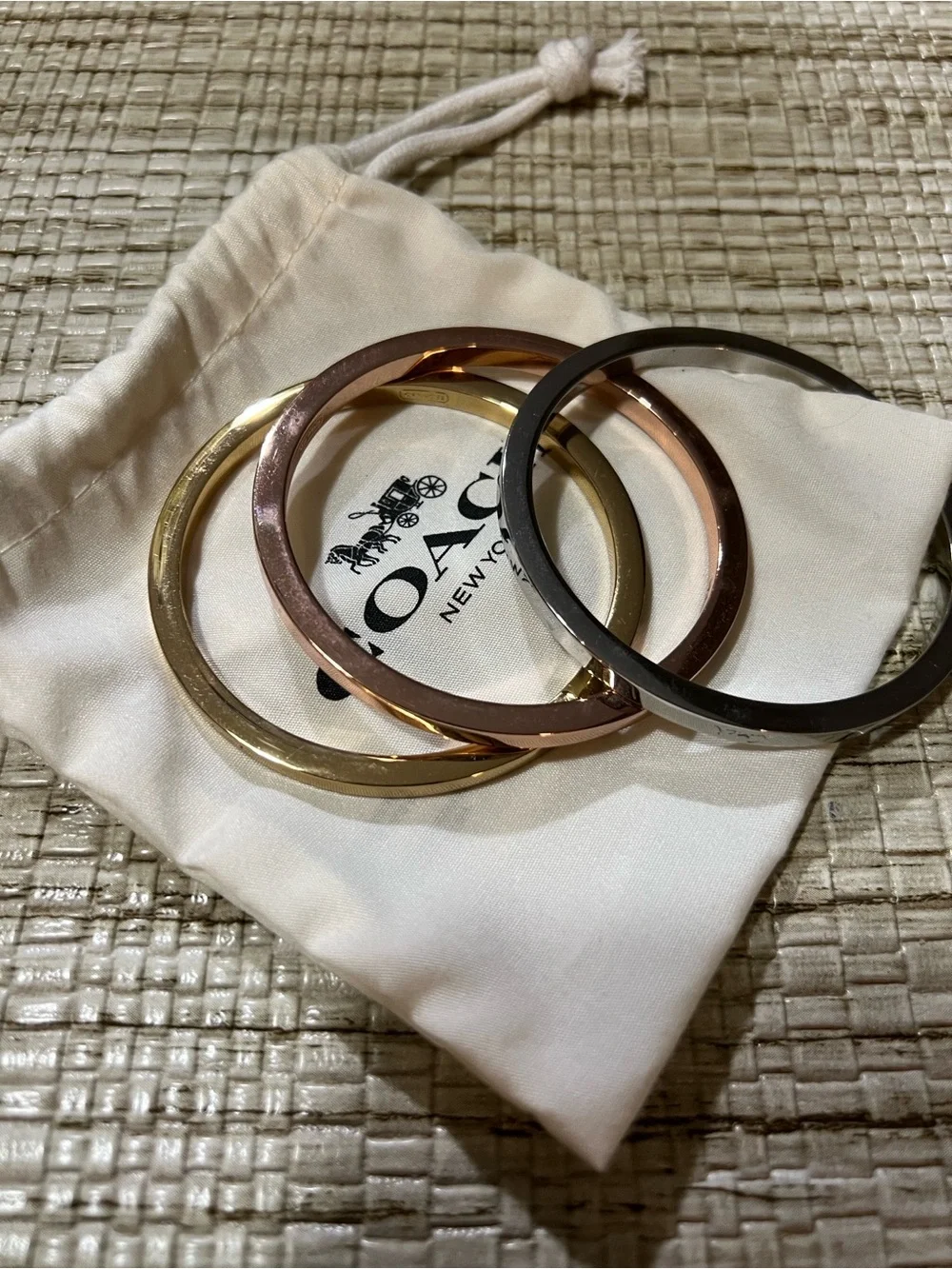 Coach Tri-Color Metal Bangle Set - Silver, Rose Gold & Gold
